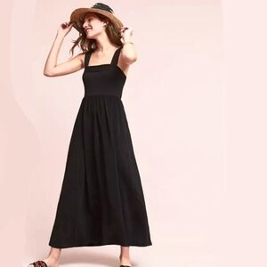 Anthro MAVE Audre Tie-Back Dress Black Long Maxi Open Back L